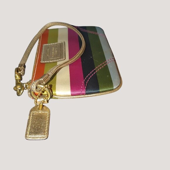 Coach Legacy Stripe Wristlet Leatherware Clutch Multicolor Colorful Small Bag - Picture 12 of 16